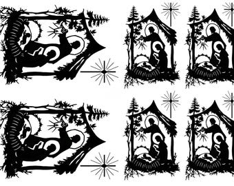 Christmas Nativity 6 pcs 2.35 to 3.25 Inch Black Fused Glass Decals