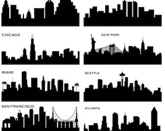 City Skylines 12 pcs 2-1/2" Black Fused Glass Decals