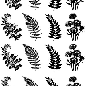 Flowers Fern Fronds 5"X7" Card 57 pcs Green Fused Glass Decals 19CC1158 