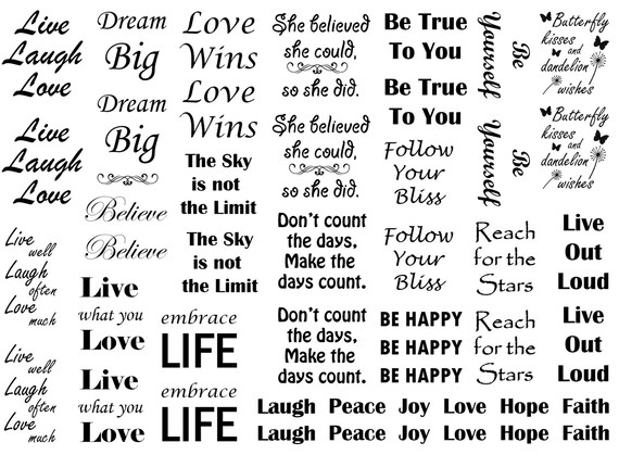 Live Laugh Love Inspiration Black 499 Or White 523 Silk Screen Fused Glass Decals