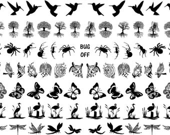 Hummingbird Dragonfly 78 pcs 5/8" Black Fused Glass Decals