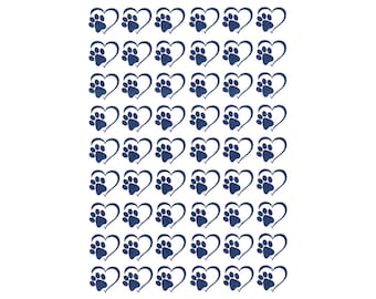 Heart Paw Print 54 pcs 1/2 Inch Blue Fused Glass Decals