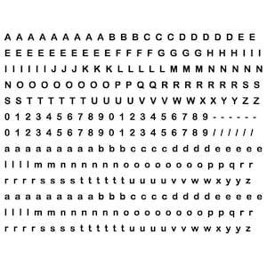 May include: A collection of black adhesive letters, numbers, and symbols arranged in rows. The set includes uppercase letters from A to Z, lowercase letters from a to z, digits from 0 to 9, and various punctuation marks like dashes and slashes.