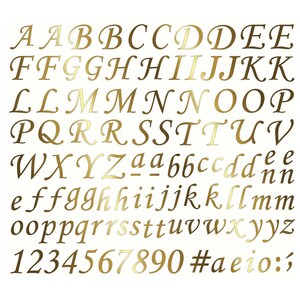 Corsiva Fonte Alfabeto Letras Números 106 pcs 22k Ouro Decalques De Vidro Fundido