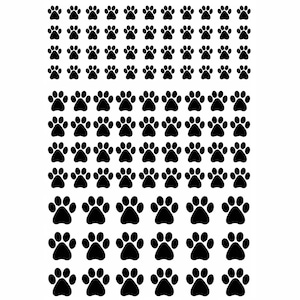 Paw Prints 98 pcs 0.25 to 0.5 Inch Black Fused Glass Decals