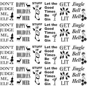Christmas Humor 32 pcs Black Fused Glass Decals