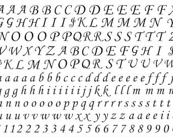 Corsiva Font Alphabet 180 pcs 0.35 Inch Tall Black Fused Glass Decals