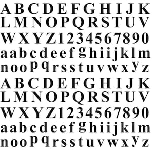 Letras Times New Roman, 268 piezas (2 tarjetas), calcomanías de vidrio fundido negro de 0,25 pulgadas