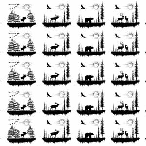 Moon Valley Bear Deer Moose Wolf 30 pcs 1 Inch Black Fused Glass Decals