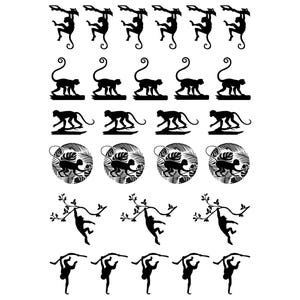 Monkey 27 pcs 0.75 Black Fused Glass Decals