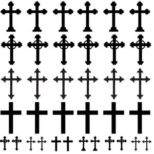 Crosses 48 pcs 0.5 to 1 Inch Black Fused Glass Decals