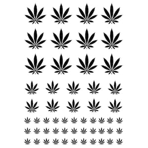 Marijuana Leaf 55 pcs 0.25 to 0.75 Inch Black Fused Glass Decals