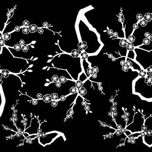 Neely Cherry Blossom Branch 5 pcs White Fused Glass Decals