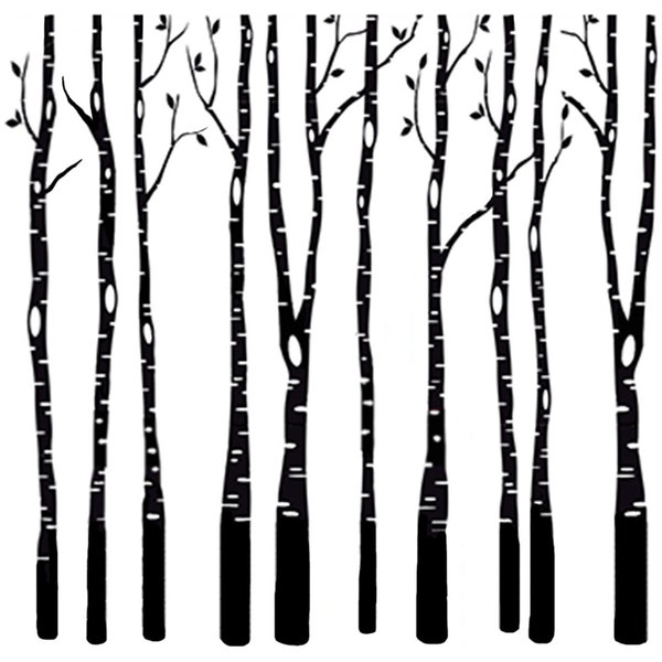 Birch Trees 2 Pcs 4" Black Fused Glass Decals