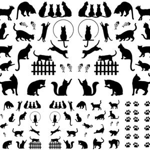 Mini Cats 141 pcs 0.25 to 1 Inch Black Fused Glass Decals