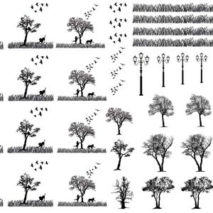 Dog Park Scenes 62 pcs 0.25 to 2 Inch Black Fused Glass Decals