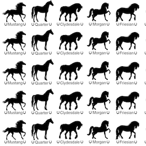 Horse Breeds 35 pcs 0.85 Inch Black Fused Glass Decals