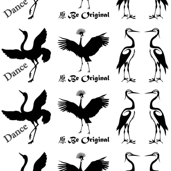 Crazy Crane Birds 16 pcs 1-1/8" Black Fused Glass Decals