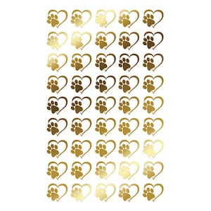 Heart Paw Print 45 pcs 0.5 Inch 22k Gold Fused Glass Decals