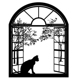 Cat Arched Window 2 pcs 4 Inch Black Fused Glass Decals