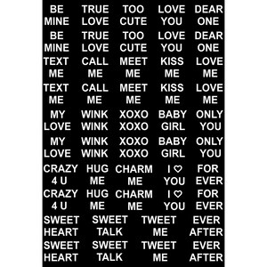 Valentine Words 48 pcs White Fused Glass Decals