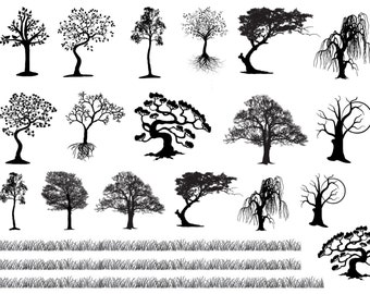 Tree Variety Grass Strips 18 pcs 1" Black Fused Glass Decals