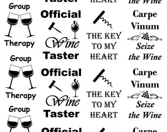 Wine Fun 17 pcs 1" to 1-1/8" Black Fused Glass Decals