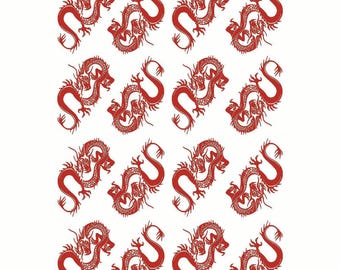 Chinese Dragon 16 pcs 0.75 x 1.25 Inch Red Fused Glass Decals