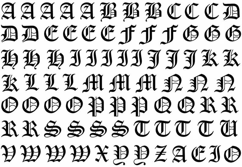Old English Font Alphabet Upper Case 81 Pcs 0.5 Inch Tall Black Fused ...