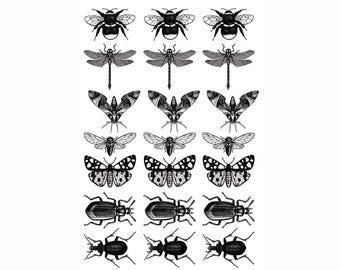 Insect Mania 21 pcs 1 Inch Black Fused Glass Decals