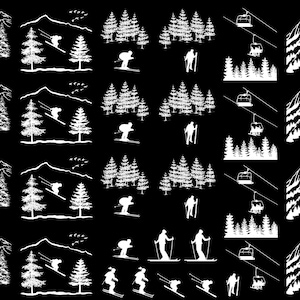Skier Ski Snow 30 pcs White Fused Glass Decals