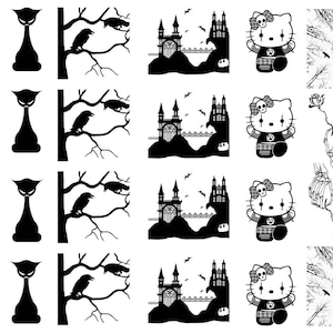 Gothic Raven Cat Tree 26 pcs 1&quot; to 1-1/4&quot; Black Fused Glass Decals