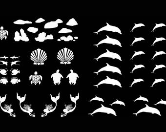 Ocean Elements 48 pcs White Fused Glass Decals