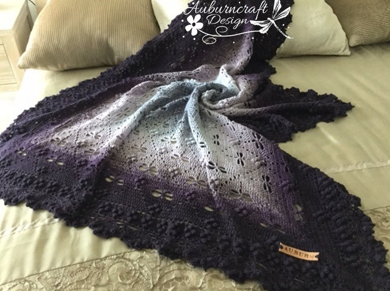 Square Crochet filet style blanket with dragonflies enclosed in diamond shapes