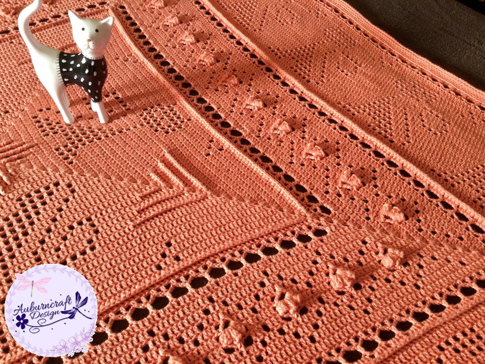 30 Cat Blanket Crochet Patterns: Cozy, Graphic, and Granny-Square Designs 12 A Contemplation of Cats Filet Crochet Blanket