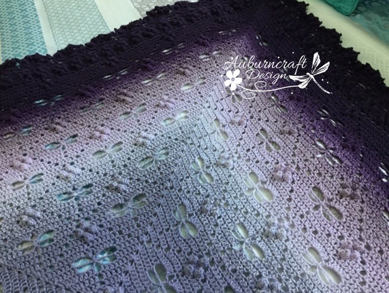 Square Crochet filet style blanket with dragonflies enclosed in diamond shapes