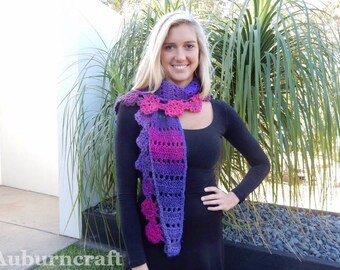 Chloe Dee Scarf Shawl, Flowers, Crochet pattern