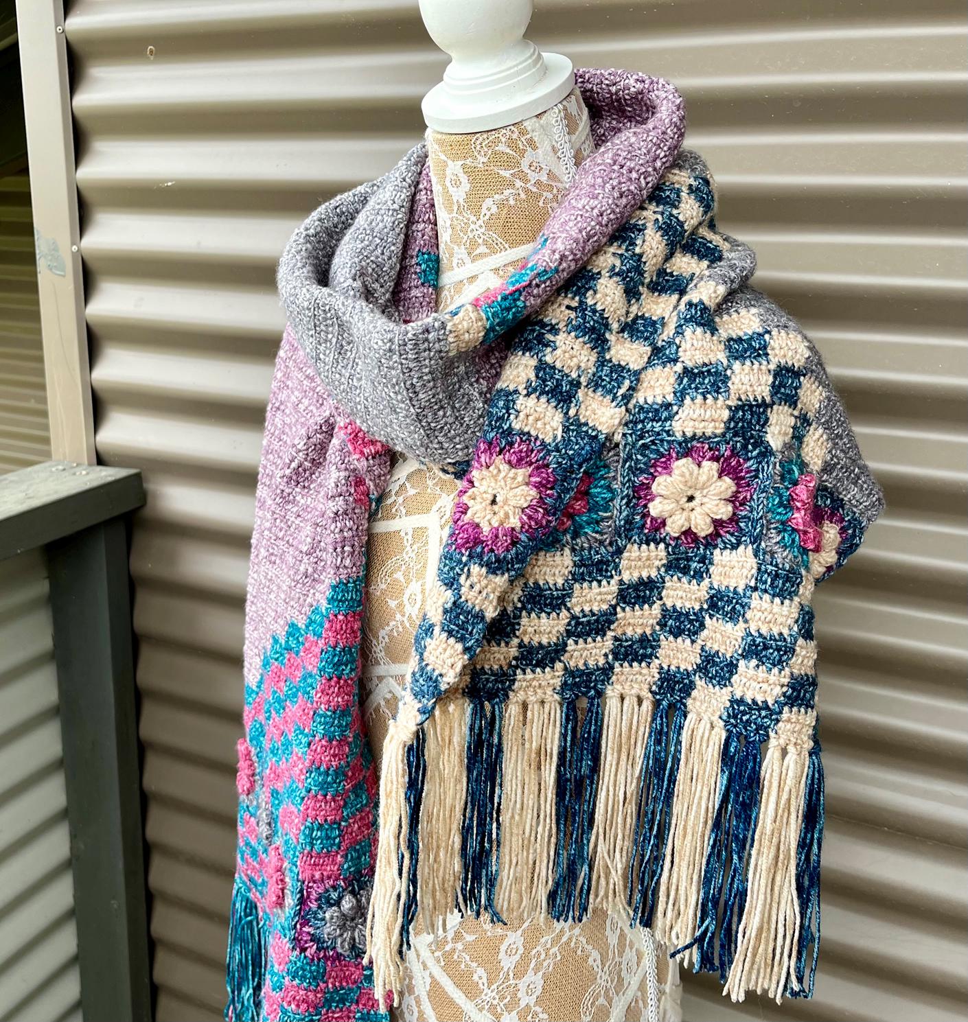 32 Checkerboard Crochet Patterns for Blankets, Bags, Garments, and Home Accents 18 Checkerboard Symphony Shawl Crochet