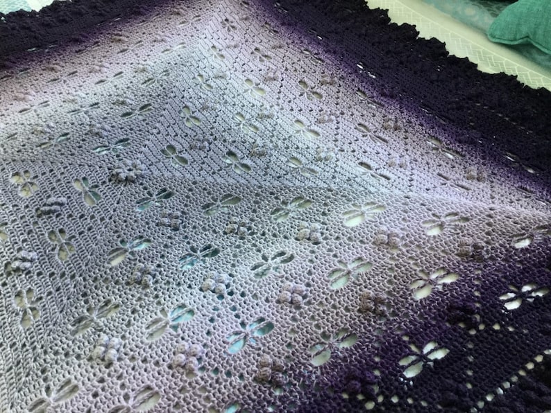 Square Crochet filet style blanket with dragonflies enclosed in diamond shapes