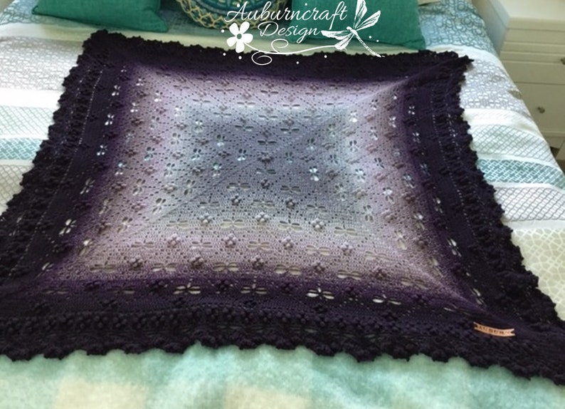 Square Crochet filet style blanket with dragonflies enclosed in diamond shapes