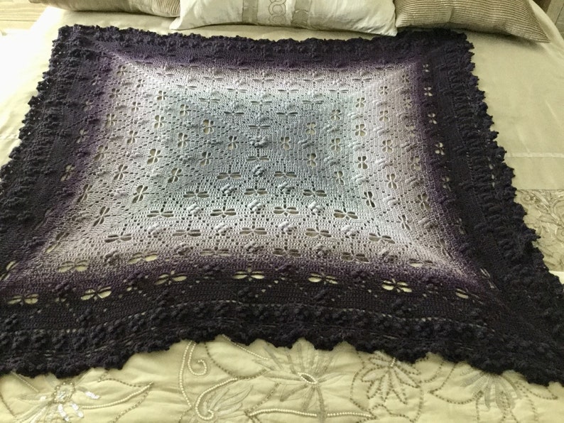 Square Crochet filet style blanket with dragonflies enclosed in diamond shapes
