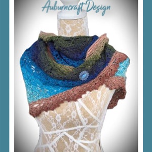 Triangle shape shawl, made from fingering weigh yarn with dragonflies,, lace edge border