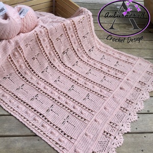 Apricot Blossom Dragonflies Crochet Blanket Pattern