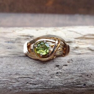 Green Garnet and Gold Swirl Ring