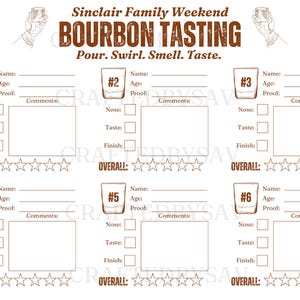 Tarjeta de puntuación de cata de bourbon personalizada