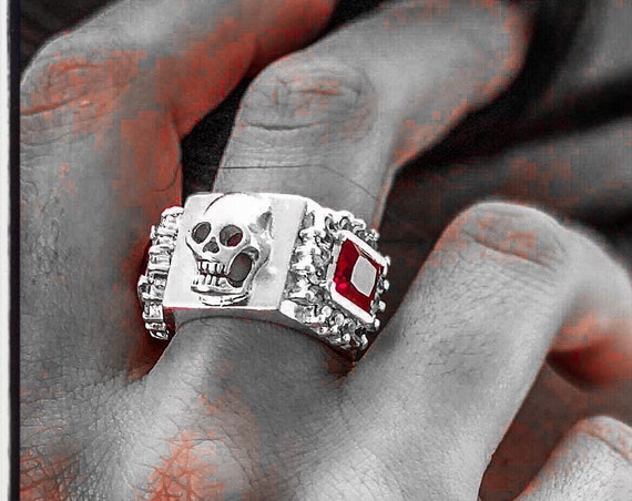 Sterling Silber Schädel Ring Gold Schädel Ring geometrische Schädel Ring Memento Mori Schädel Ring Königin Schädel Ring König Schädel Ring mit Edelstein Rubin