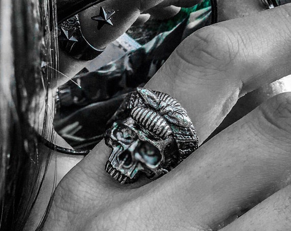 Schädel Pinup Mädchen Schädel Bandanna Ring weibliche Schädel Ring Dia De Los Muertos Schädel Ring Tag der Toten Schädel Ring Memento Mori Ring Schädel Ring