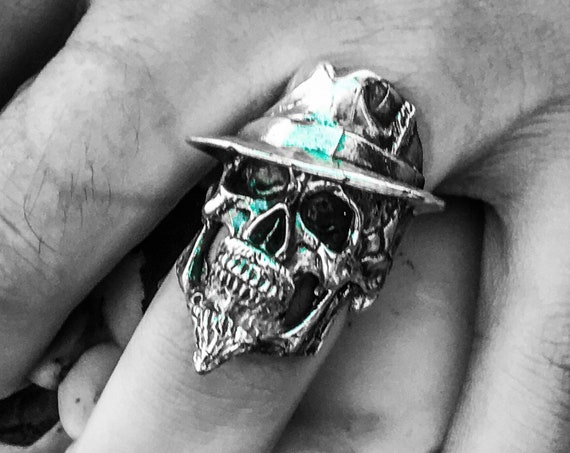 Etherial Jewelry - Rock Chic Talisman Luxury Biker Custom Handmade Artisan Pure Sterling Silver .925 Handcrafted Luxury Mafia Skull Ring