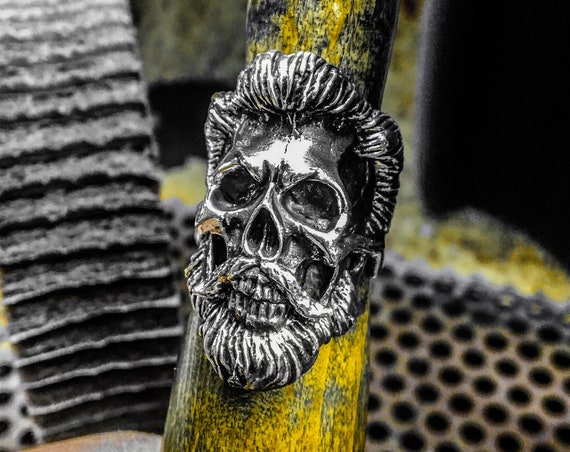 MMA Ring Mafia Ring bärtigen Schädel Ring Schnurrbart Schädel Ring Schnurrbart Schädel Ring Memento Mori Ring Dia De Los Muertos Ring Bart Schädel Ring