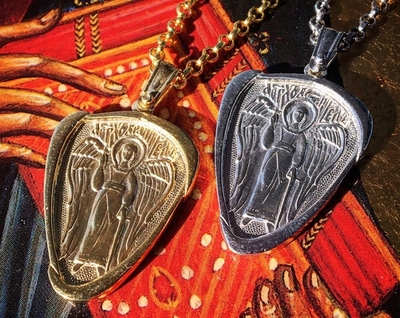 Etherial Jewelry Rock Chic Talisman Luxury Biker Custom Handmade Artisan Pure Sterling Silver .925 Archangel Michael "Pray for Me" Pendant